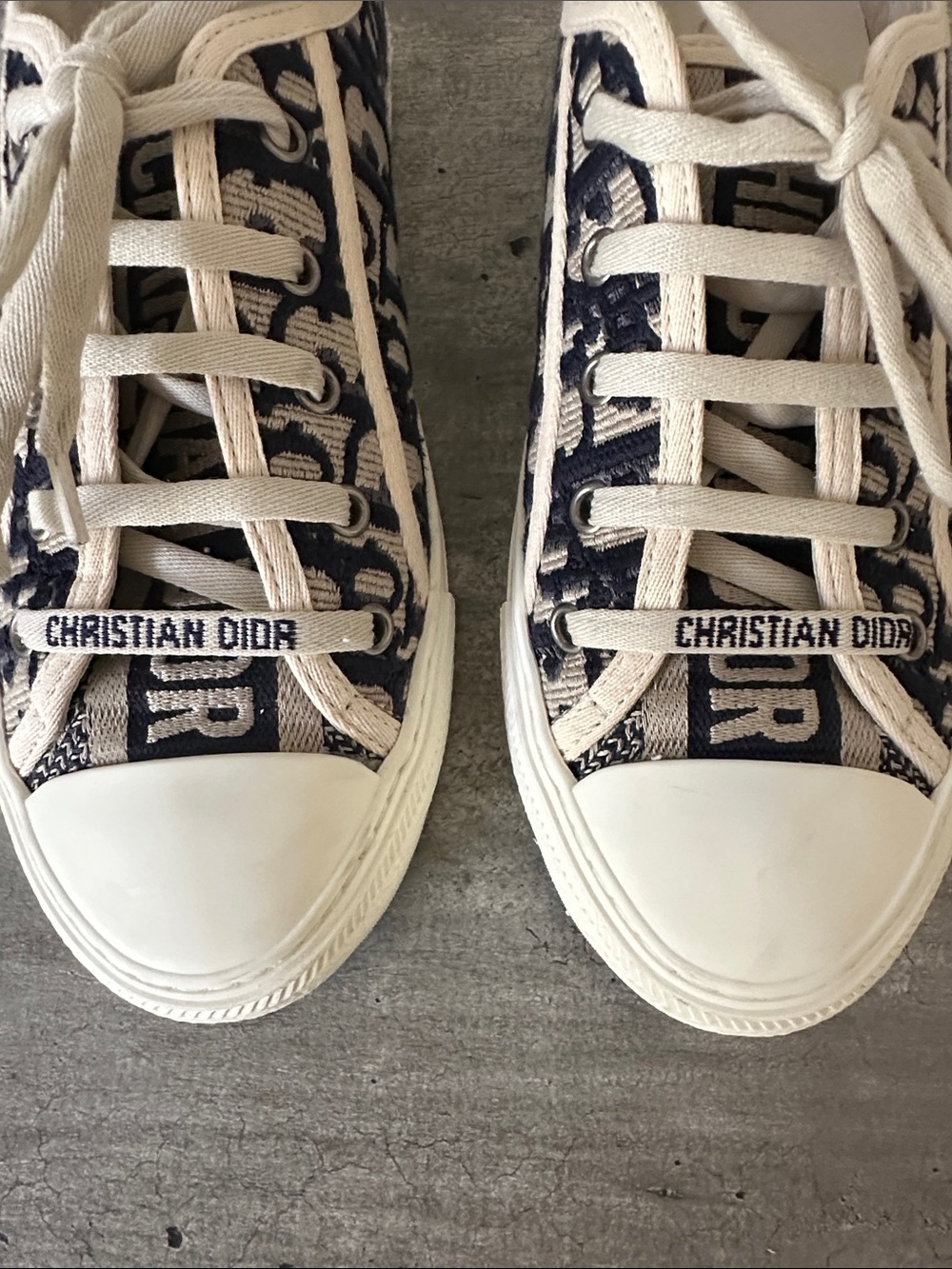 Dior Walk’N’Dior Navy & Cream Oblique Embroidered Logo Low-Top Sneakers Size 38 - Picture 2 of 12